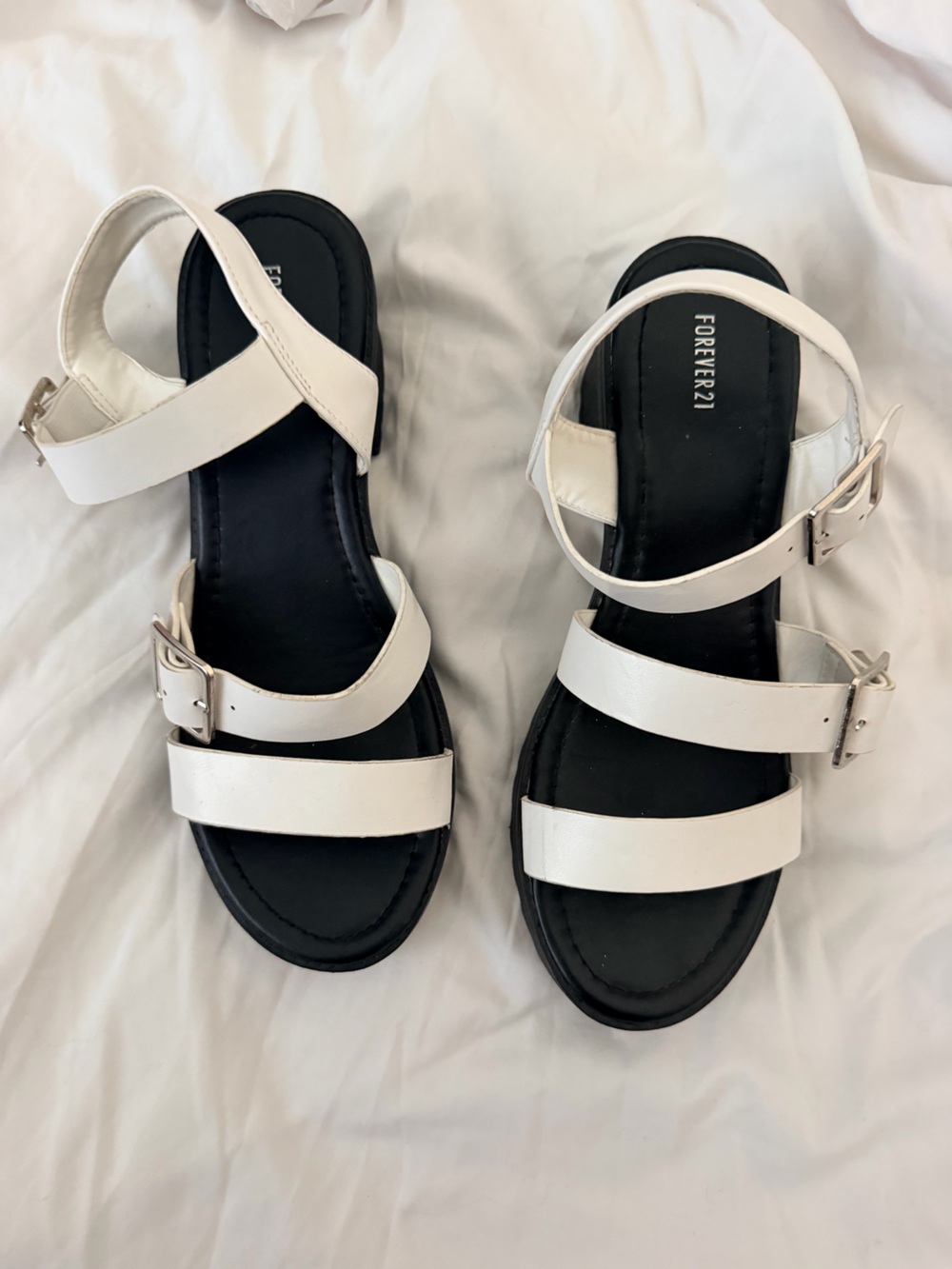 Forever 21 White Strappy Buckle Sandals